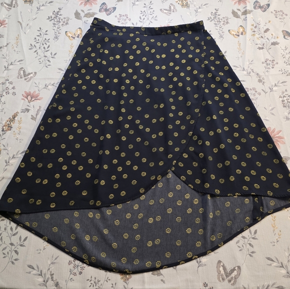J. Crew Dresses & Skirts - J.Crew Daisy Print High-Low Wrap Skirt XL Navy Yellow Floral Boho Cottagecore